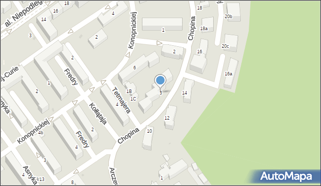 Mielec, Chopina Fryderyka, 3, mapa Mielca