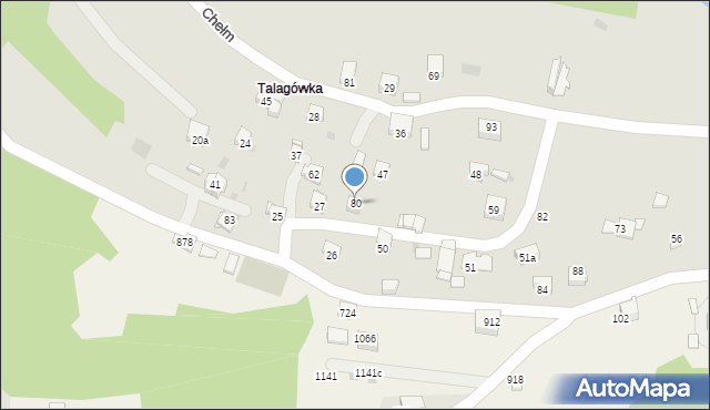 Myślenice, Chełm, 80, mapa Myślenice