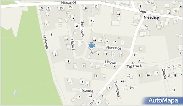 Niesulice, Chabrowa, 10, mapa Niesulice