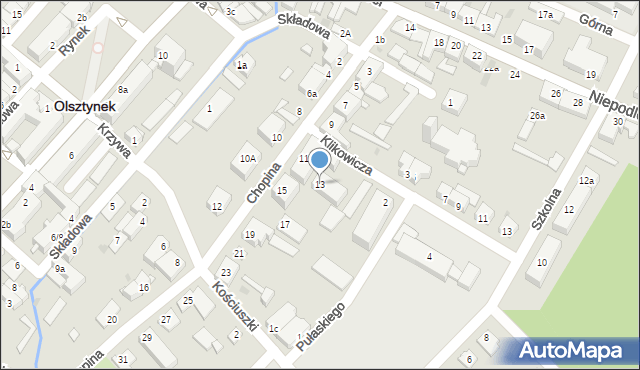 Olsztynek, Chopina Fryderyka, 13, mapa Olsztynek