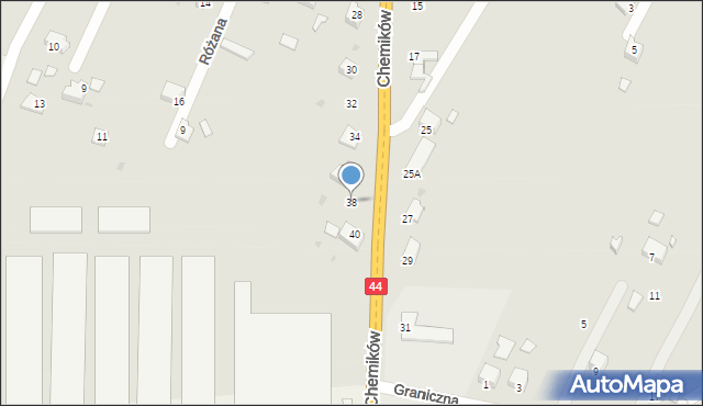 Oświęcim, Chemików, 38, mapa Oświęcimia
