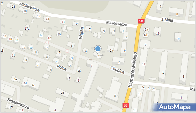 Pisz, Chopina Fryderyka, 4, mapa Pisz