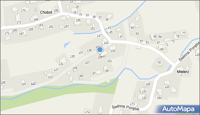 Ponikiew, Chobot, 105, mapa Ponikiew