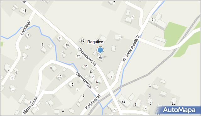 Regulice, Chrzanowska, 58, mapa Regulice