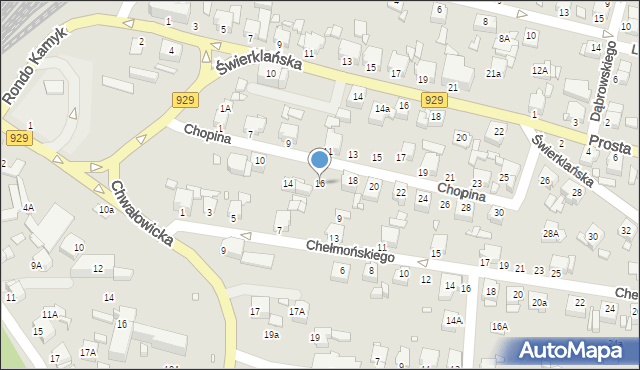 Rybnik, Chopina Fryderyka, 16, mapa Rybnika