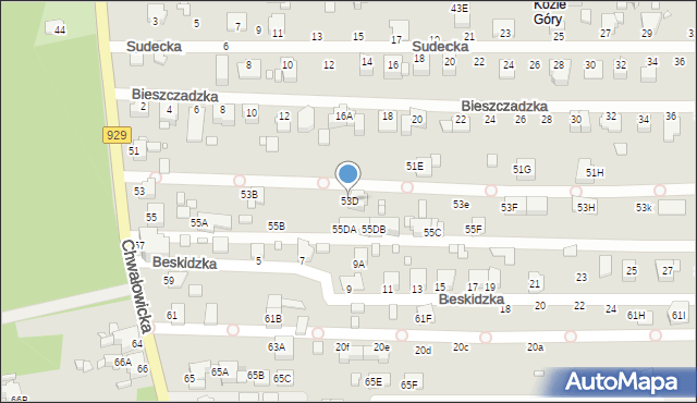 Rybnik, Chwałowicka, 53D, mapa Rybnika