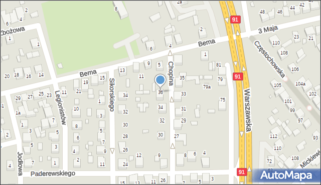 Siewierz, Chopina Fryderyka, 36, mapa Siewierz