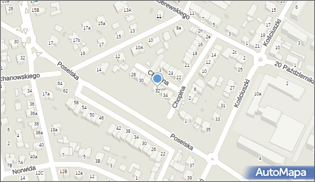 Środa Wielkopolska, Chopina Fryderyka, 32, mapa Środa Wielkopolska