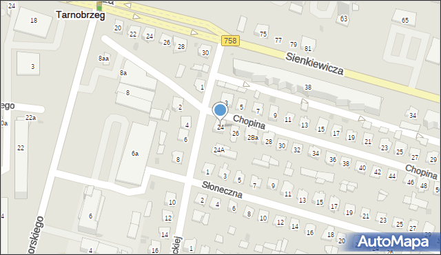 Tarnobrzeg, Chopina Fryderyka, 24, mapa Tarnobrzegu