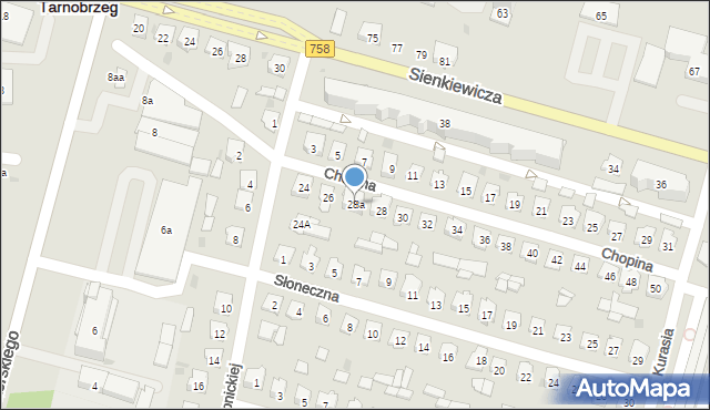 Tarnobrzeg, Chopina Fryderyka, 28a, mapa Tarnobrzegu