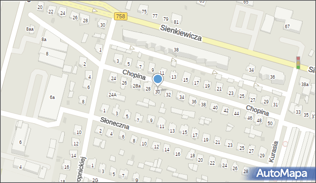 Tarnobrzeg, Chopina Fryderyka, 30, mapa Tarnobrzegu