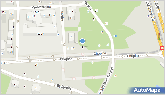 Toruń, Chopina Fryderyka, 8, mapa Torunia