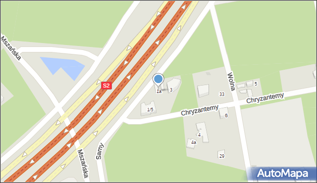 Warszawa, Chryzantemy, 1a, mapa Warszawy