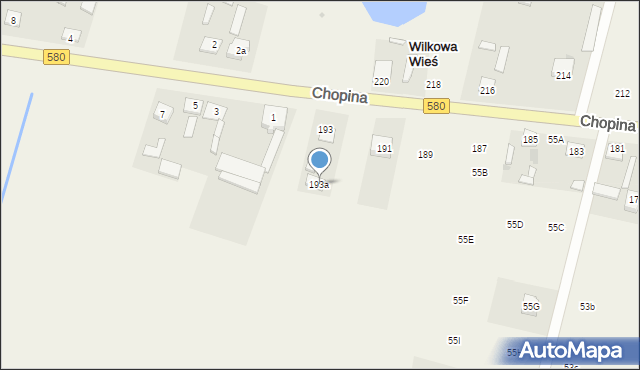 Wilkowa Wieś, Chopina Fryderyka, 193a, mapa Wilkowa Wieś