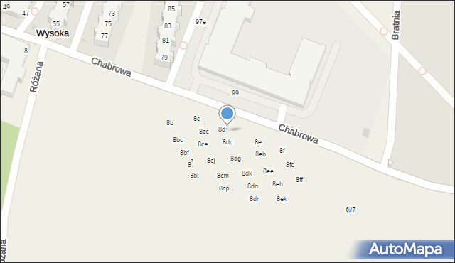 Wysoka, Chabrowa, 8da, mapa Wysoka