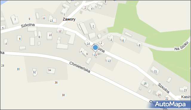 Zawory, Chmieleńska, 11, mapa Zawory