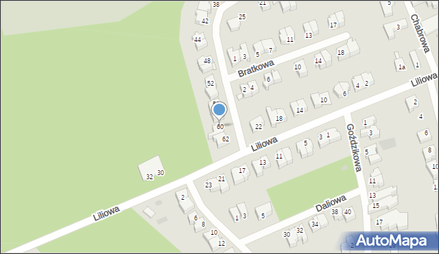 Zielona Góra, Chabrowa, 60, mapa Zielona Góra