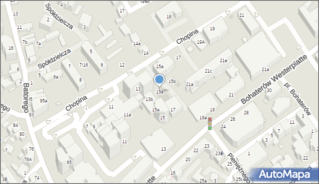 Zielona Góra, Chopina Fryderyka, 13a, mapa Zielona Góra