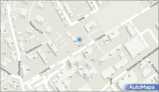 Zielona Góra, Chopina Fryderyka, 14, mapa Zielona Góra