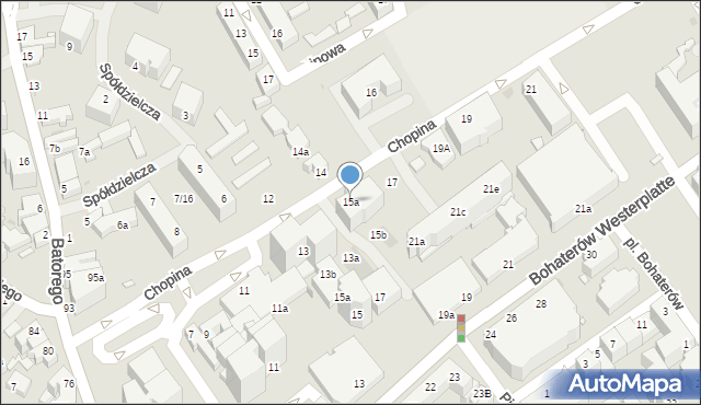 Zielona Góra, Chopina Fryderyka, 15a, mapa Zielona Góra