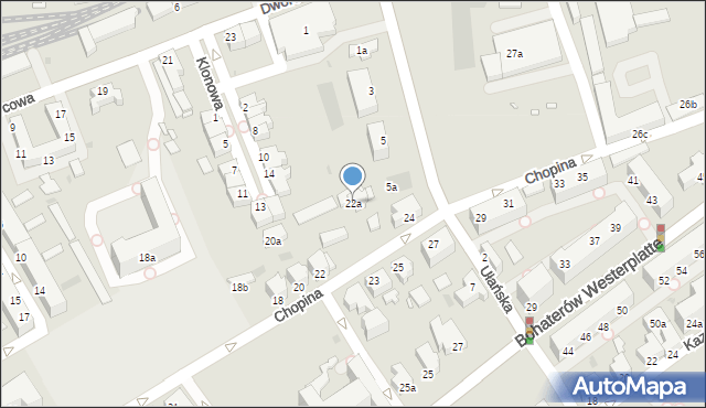 Zielona Góra, Chopina Fryderyka, 22a, mapa Zielona Góra