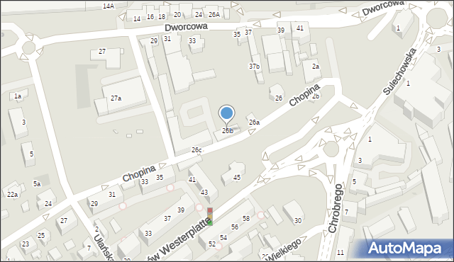 Zielona Góra, Chopina Fryderyka, 26b, mapa Zielona Góra