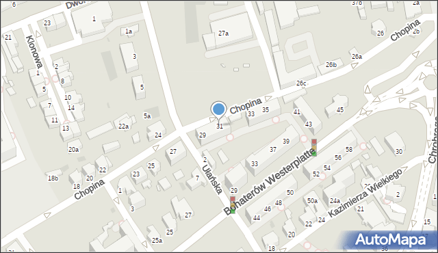 Zielona Góra, Chopina Fryderyka, 31, mapa Zielona Góra