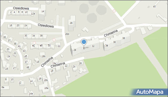 Zielona Góra, Chmielna, 30, mapa Zielona Góra