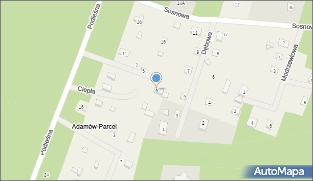 Adamów-Parcel, Ciepła, 6, mapa Adamów-Parcel