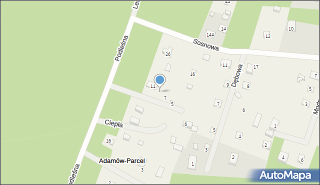 Adamów-Parcel, Ciepła, 9, mapa Adamów-Parcel