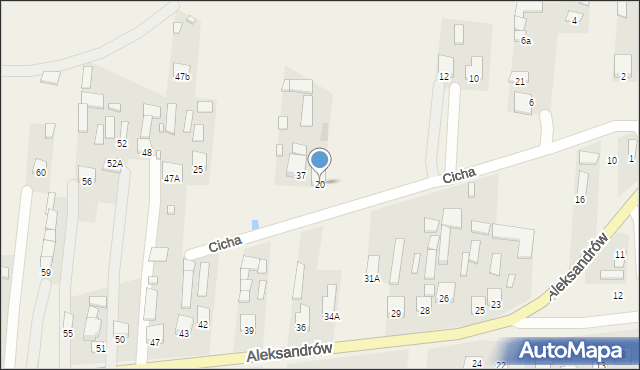 Aleksandrów, Cicha, 20, mapa Aleksandrów