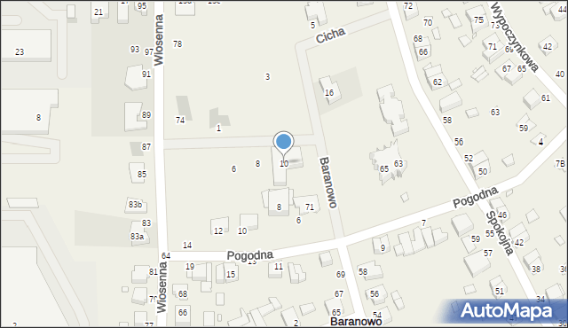 Baranowo, Cicha, 10, mapa Baranowo