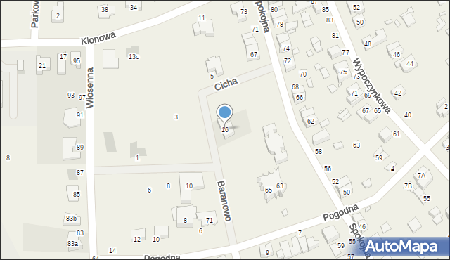 Baranowo, Cicha, 16, mapa Baranowo