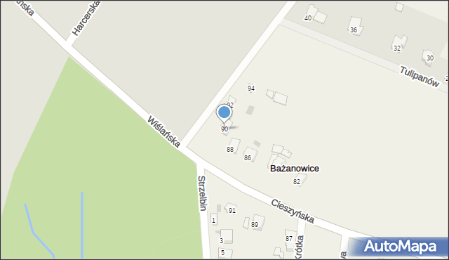 Bażanowice, Cieszyńska, 90, mapa Bażanowice