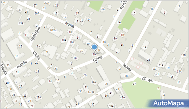 Biała Podlaska, Cicha, 1A, mapa Białej Podlaskiej