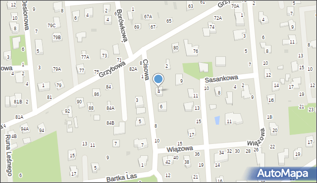 Biała Podlaska, Cisowa, 4, mapa Białej Podlaskiej