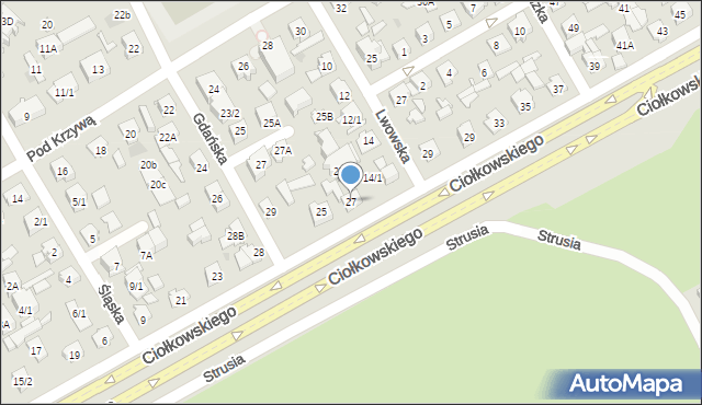 Białystok, Ciołkowskiego Konstantego, 27, mapa Białegostoku