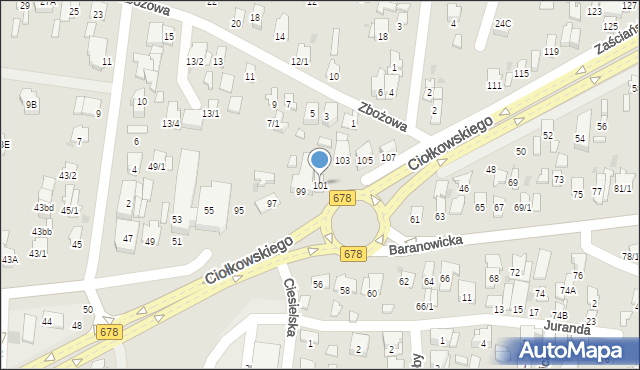 Białystok, Ciołkowskiego Konstantego, 101, mapa Białegostoku