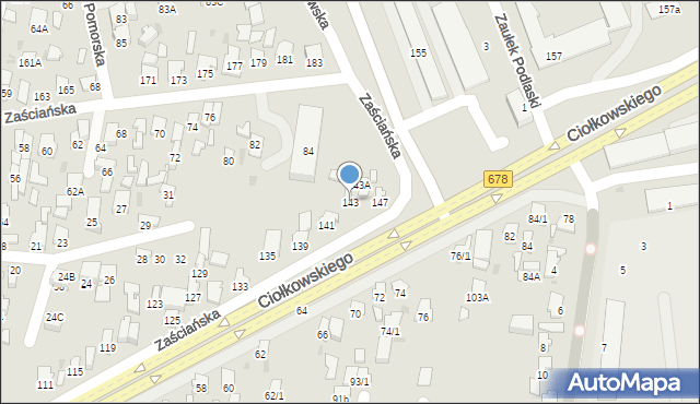 Białystok, Ciołkowskiego Konstantego, 143, mapa Białegostoku