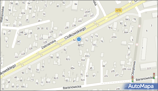 Białystok, Ciołkowskiego Konstantego, 66, mapa Białegostoku