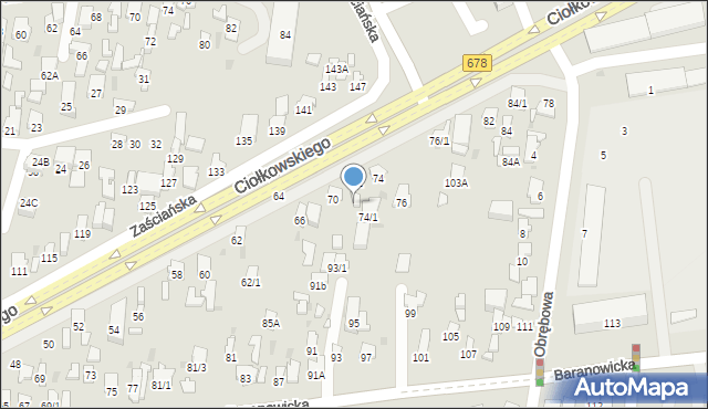 Białystok, Ciołkowskiego Konstantego, 72/1, mapa Białegostoku