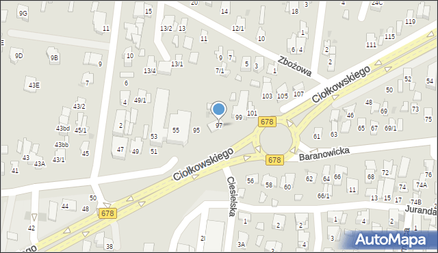 Białystok, Ciołkowskiego Konstantego, 97, mapa Białegostoku