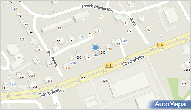 Bielsko-Biała, Cieszyńska, 292, mapa Bielsko-Białej