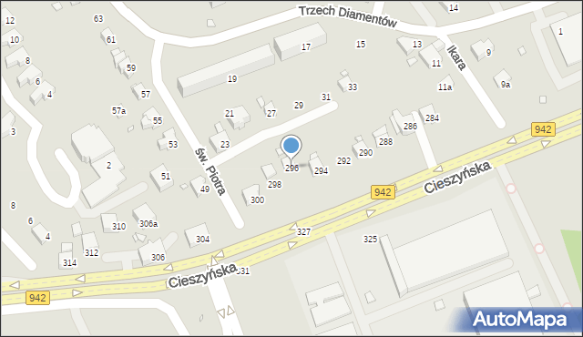 Bielsko-Biała, Cieszyńska, 296, mapa Bielsko-Białej