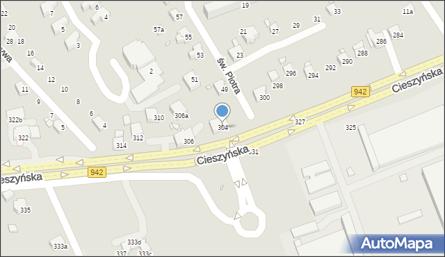 Bielsko-Biała, Cieszyńska, 304, mapa Bielsko-Białej