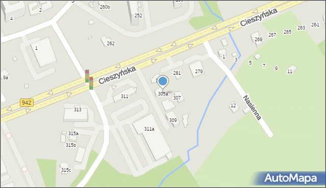 Bielsko-Biała, Cieszyńska, 305a, mapa Bielsko-Białej