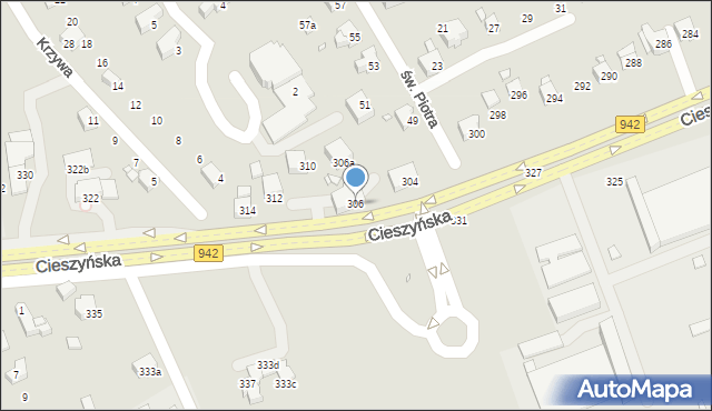 Bielsko-Biała, Cieszyńska, 306, mapa Bielsko-Białej