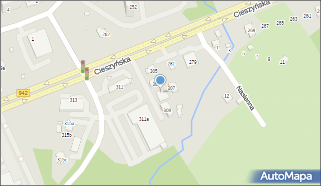 Bielsko-Biała, Cieszyńska, 307a, mapa Bielsko-Białej