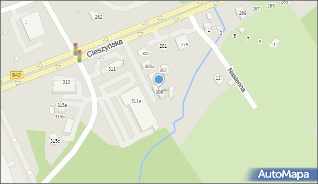 Bielsko-Biała, Cieszyńska, 309, mapa Bielsko-Białej