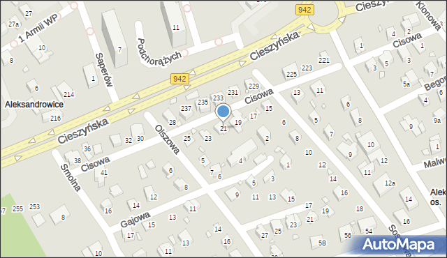 Bielsko-Biała, Cisowa, 21, mapa Bielsko-Białej